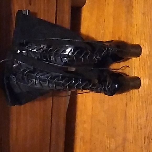 Black Patent Leather Suede Boot - Picture 3 of 4